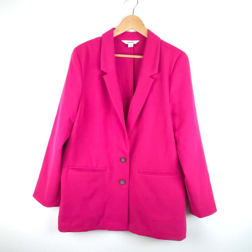 NEW Old Navy Bright Pink Relaxed Fit Suit Blazer Jacket Unlined Size Large Women